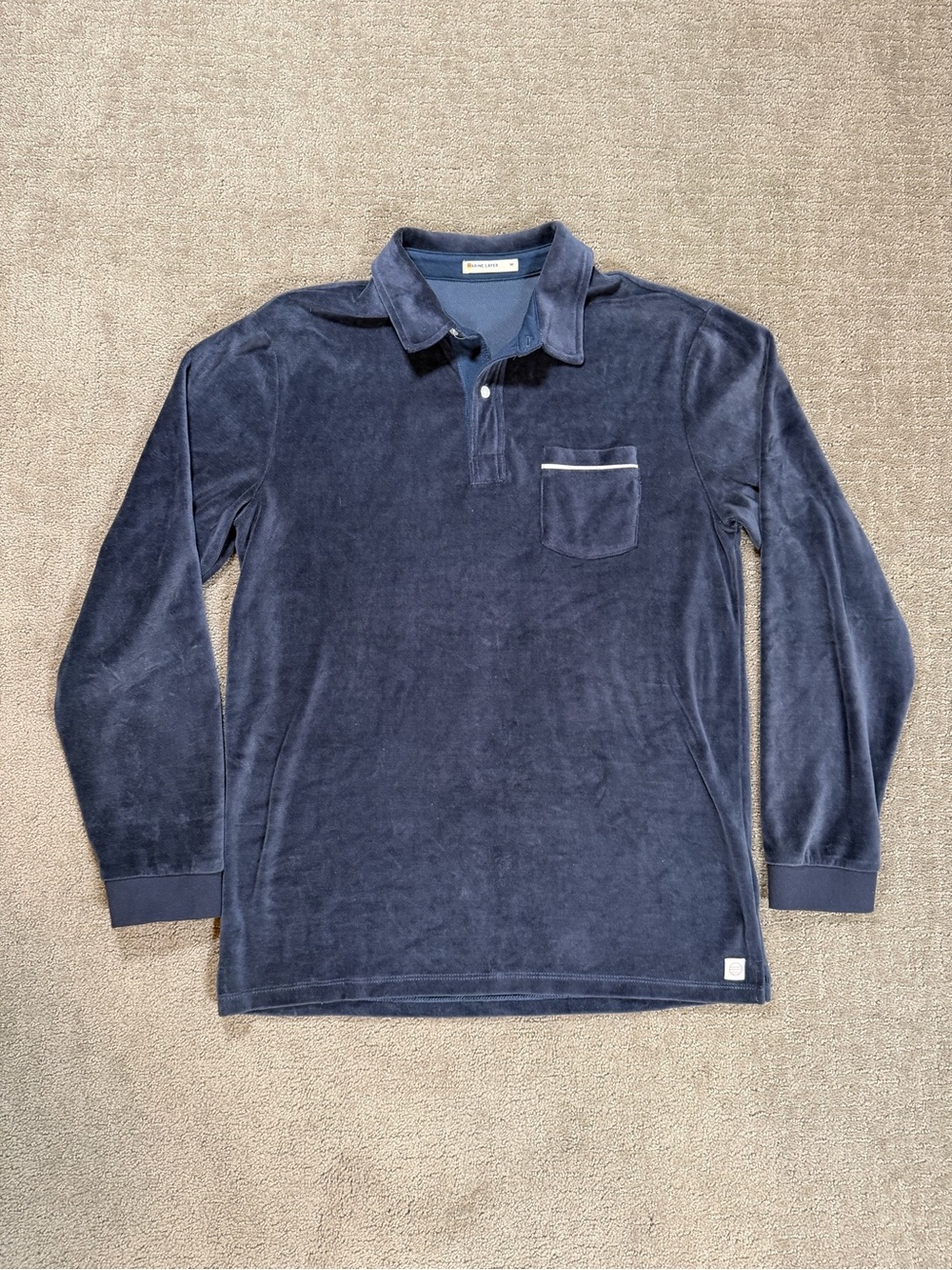 Marine Layer Velour Long-sleeve Polo Shirt Navy Size Mens Medium Preppy Beach